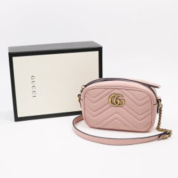 Gucci GG Marmont Quilted Mini Bag Pink Chevron Chain Pochette GG Matelasse - Picture 1 of 1